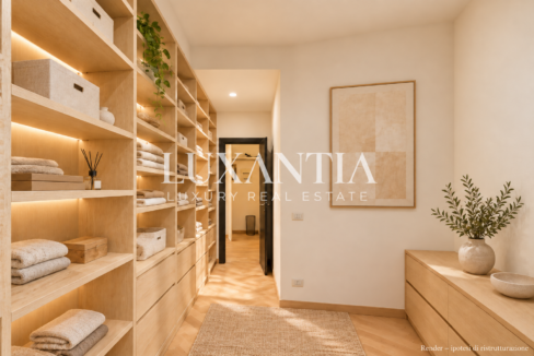 Cabina armadio luminosa in rovere e crema