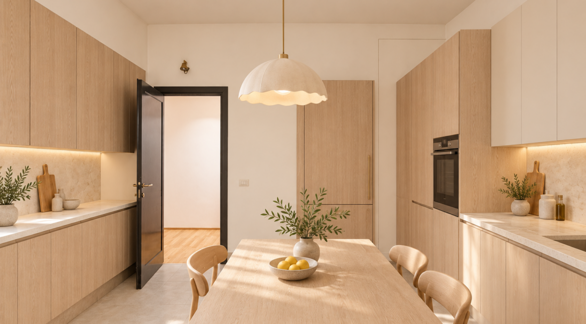 Cucina in rovere e crema-12