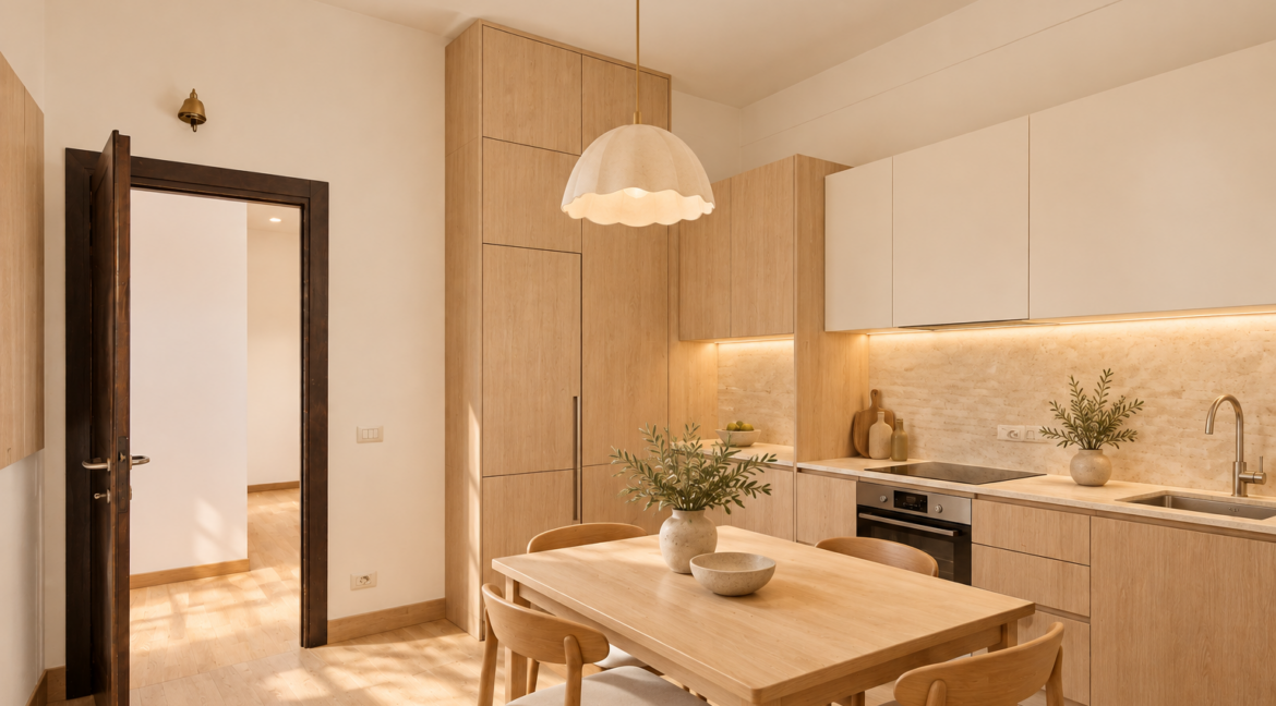 Cucina in rovere e crema